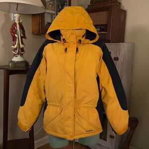 Vintage Y2K L.L. Bean Yellow & Navy Hooded Puffer Ski Jacket Outdoor Snow Parka